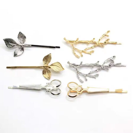 100pcs per Bag Golden Leaf Hair Clips Branch Scissor Shape Barrette For Stage Makeup Womens Gift