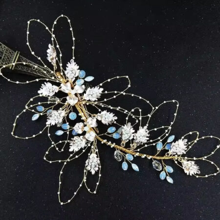 Gorgeous Women Hair Clip Barrette Gold Leaf Bridal Jewelry Headpiece Hair Accessories Opal Crystal Barrettes For Wedding