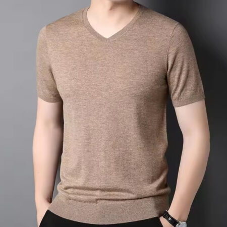 High Quality 100% Merino Wool T Shirts Customized Short Sleeves V-Neck Fit Wool T Shirts