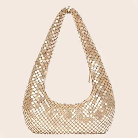 Fashion Metal Mesh Women Shoulder Bags Designer Silver Lady Handbags Luxury Shinny Hobos Party Purses Small Underarm Clutch Bag