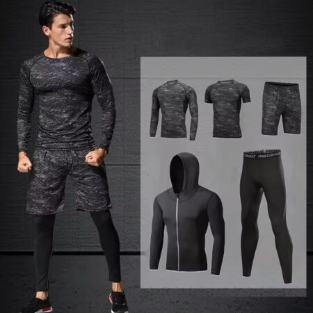 Sportswear Compression Set Polyester Quick Dry Elastic 5pcs Workout Clothing Fitness Apparel Men Gym Wear