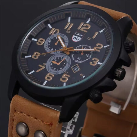 Men??s Luxury Leather Army Sports Watch